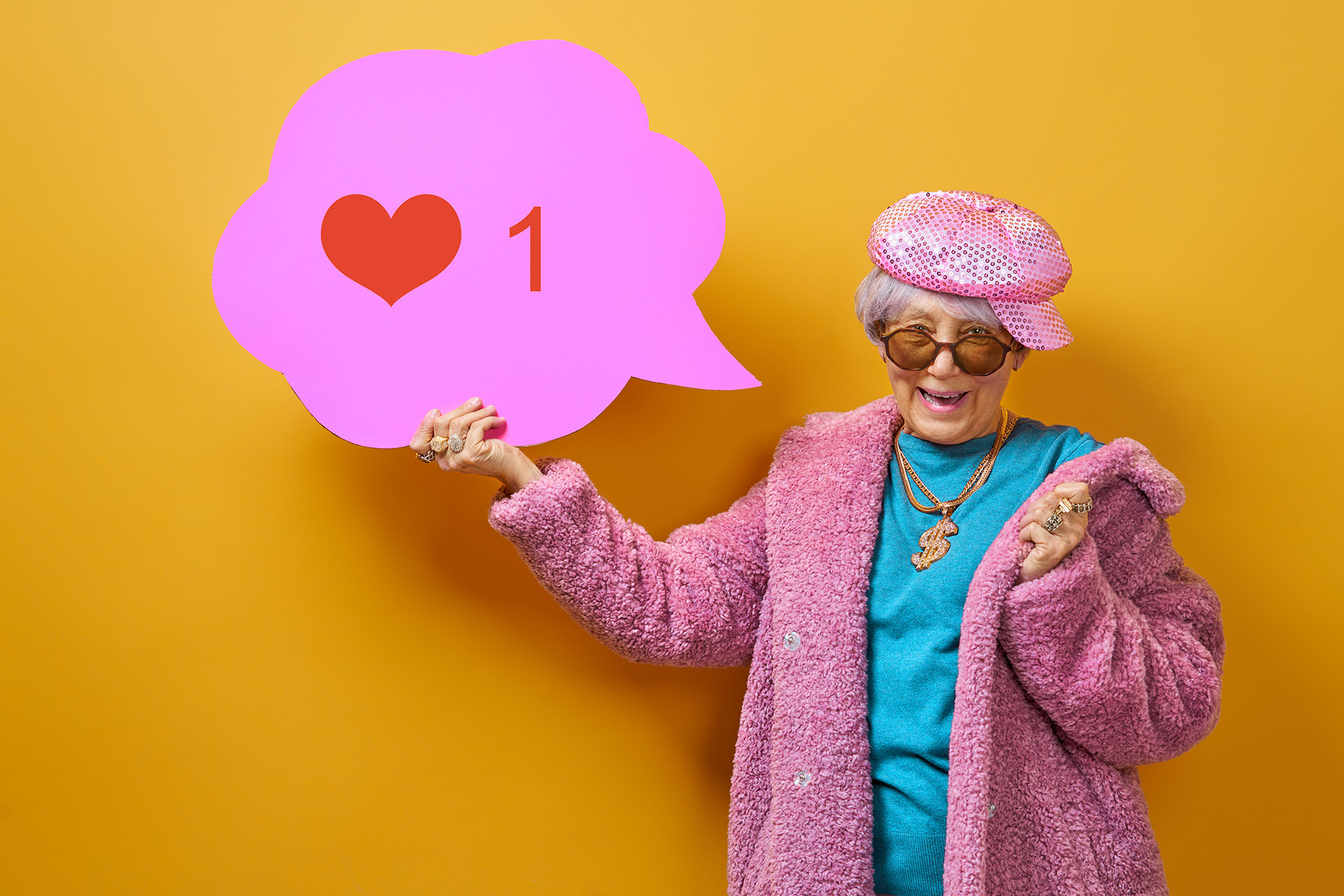 senior woman on color background